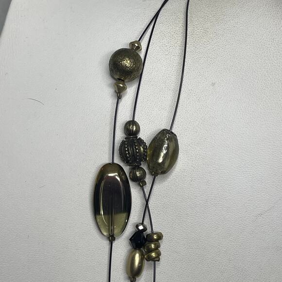 Chico's charm necklace burnished gold tone natural beads signed costume jewelry - Picture 2 of 10